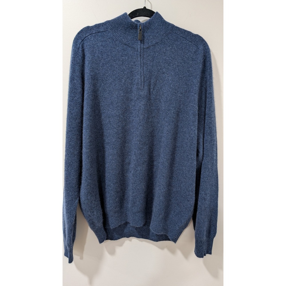 John Ashford Mens Blue 100% Cashmere Quarter Zip Mock Neck Sweater XXL